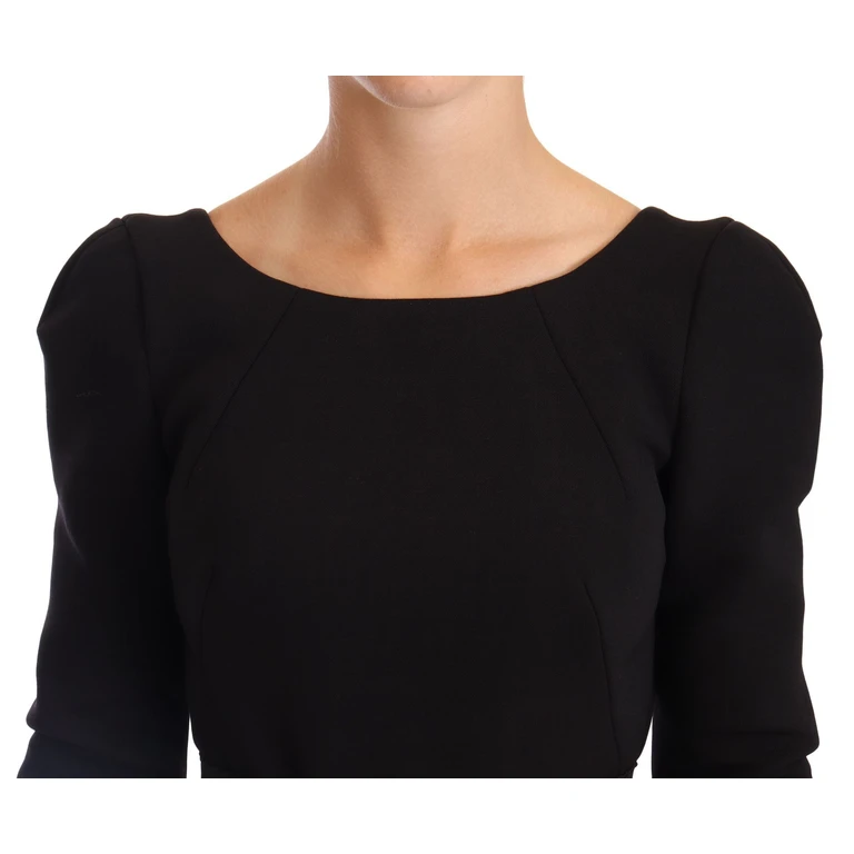 Black Wool Stretch Sheath Open Back Dress Virgin - Women