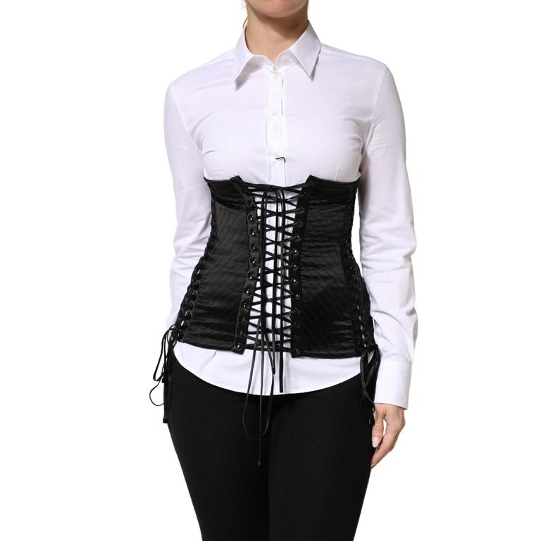 Dolce & Gabbana Black Silk Lace-Up Waist Cincher Corset Top - Women
