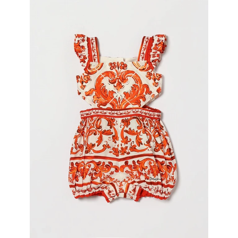 Girl's Majolica Print Poplin Playsuit with Square Neckline (L22O10G7P4NIO5DQ)
