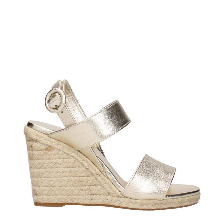 Gold Leather Wedge Sandals - Women