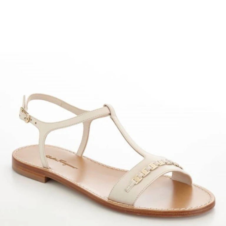 Tremiti Chain-Embellished Leather Sandals, Size 7 C