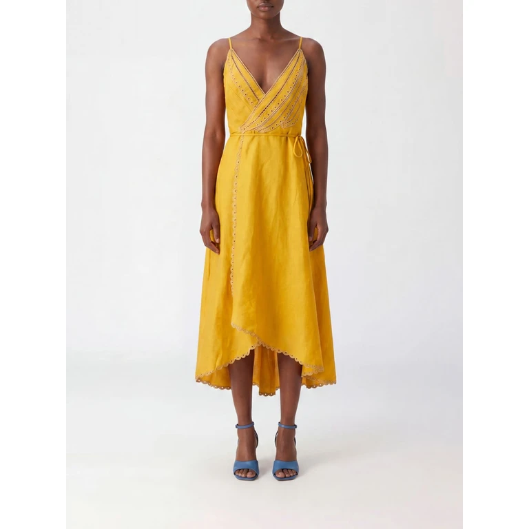 Midi Linen Wrap Dress with Asymmetrical Hem and Thin Straps (347776L0032)