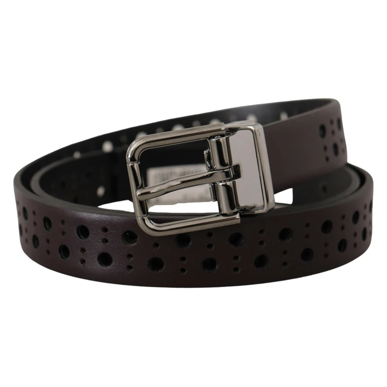 Dolce & Gabbana Dark Purple Perforated Leather Metal Buckle Belt - Men