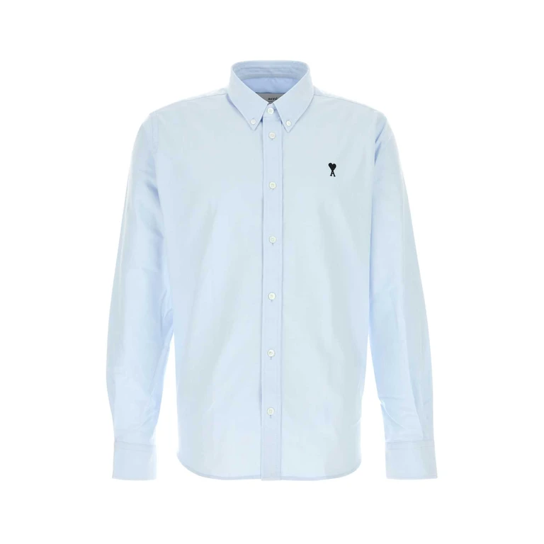AMI Paris Light Blue Oxford Shirt Bleuciel Exterior: Cotton Camicie - Men