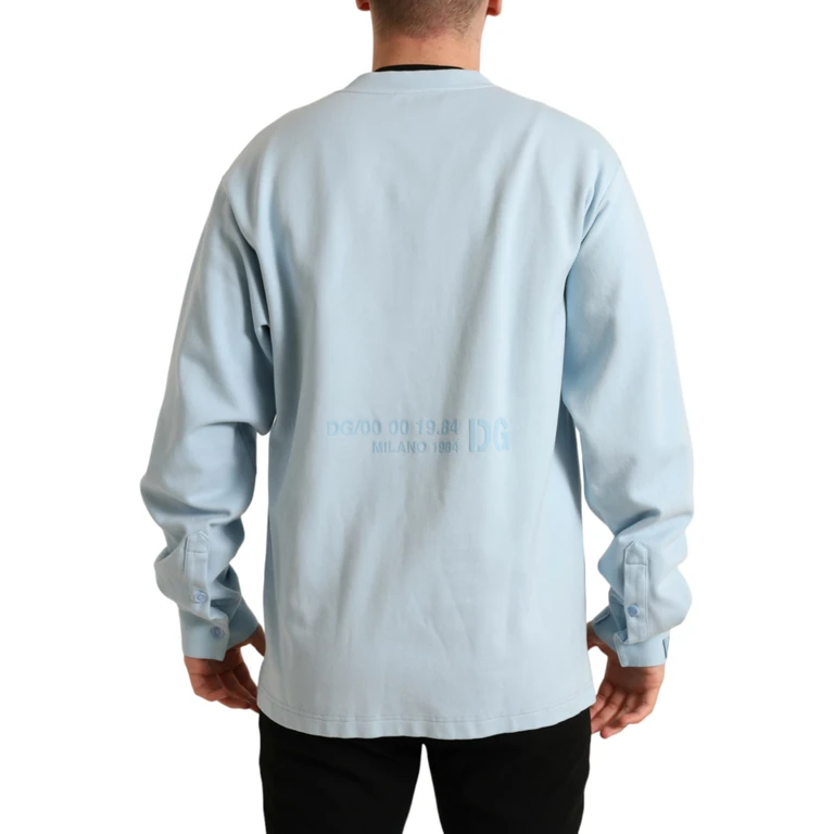 Dolce & Gabbana Light Blue Cotton Buttoned Pullover Sweater Elastane Clothing - Men