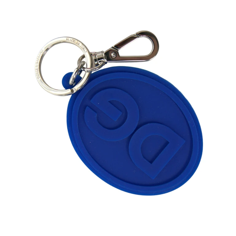 Dolce & Gabbana Blue Rubber Dg Logo Silver Brass Metal Keyring Keychain Accessory - Women