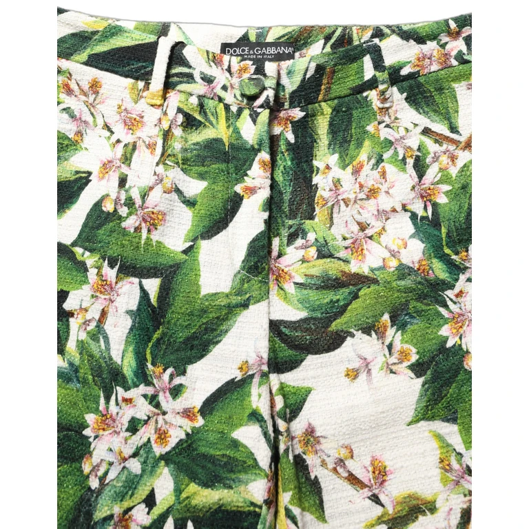 Dolce & Gabbana White Floral Print Cropped Straight Pants Cotton Viscose Elastane - Women