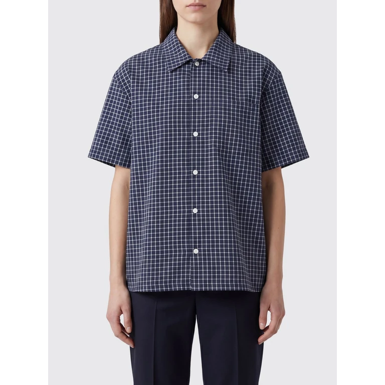 Check Pattern Cotton-Blend Shirt with Patch Pocket and Dropped Shoulders (UDSH6B133BKBLACKCHECK)