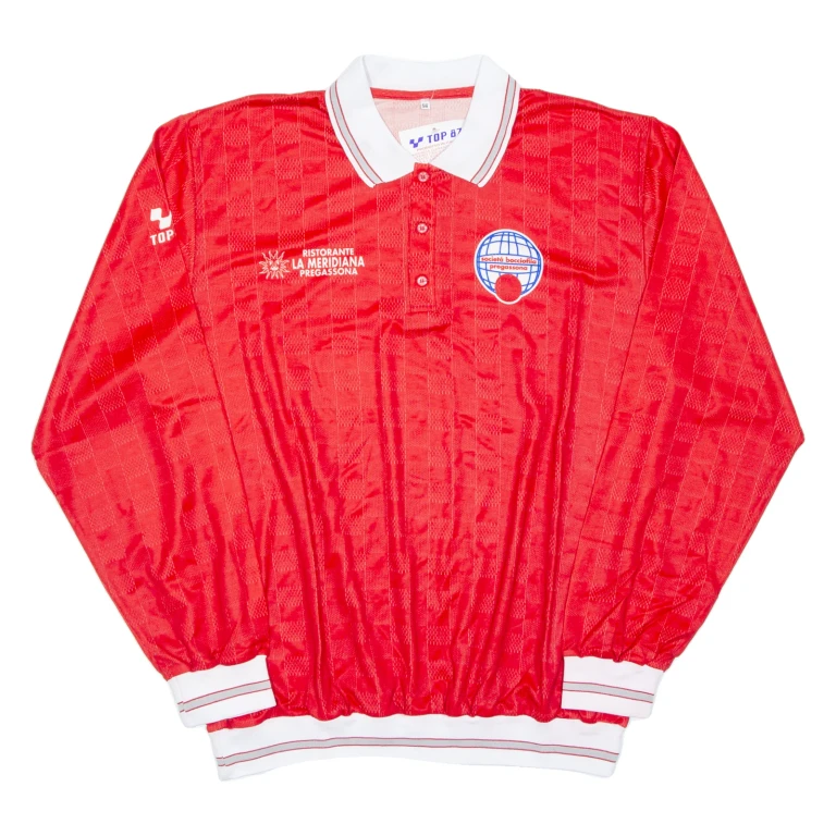 Mens Polo Shirt Red Long Sleeve XL