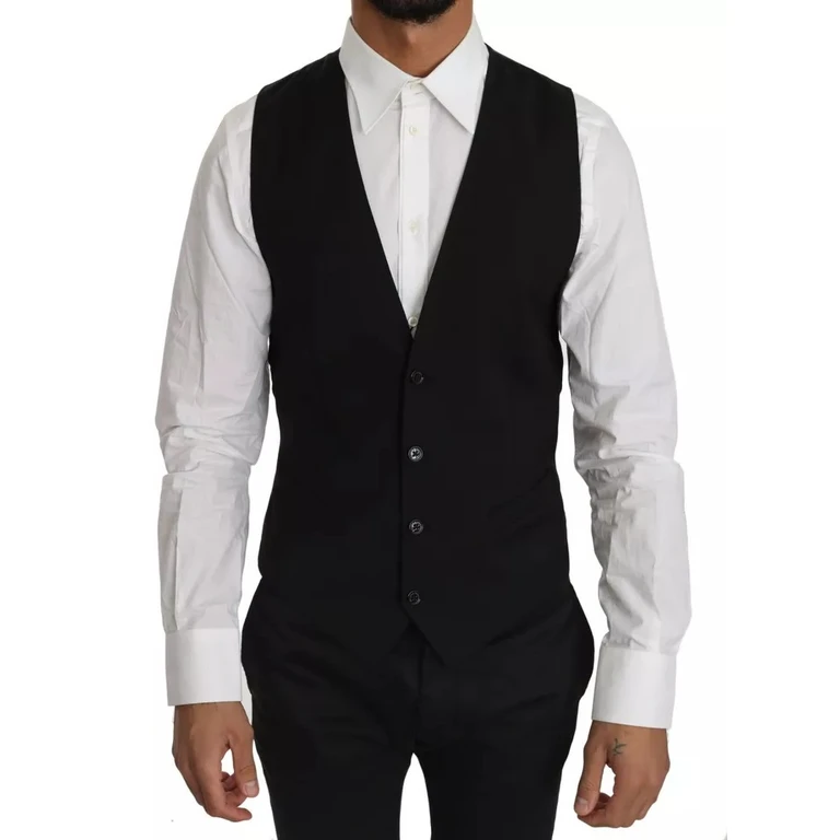 Dolce & Gabbana Black Wool Logo Waistcoat Vest Clothing - Men