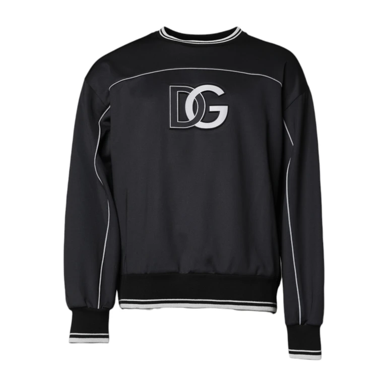 Black Logo Polyester Crew Neck Men Pullover Sweater Elastane Clothing - Men