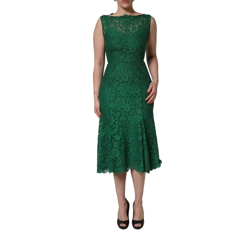 Dolce & Gabbana Green Floral Lace Cotton Sleeveless Midi Dress Nylon Viscose - Women