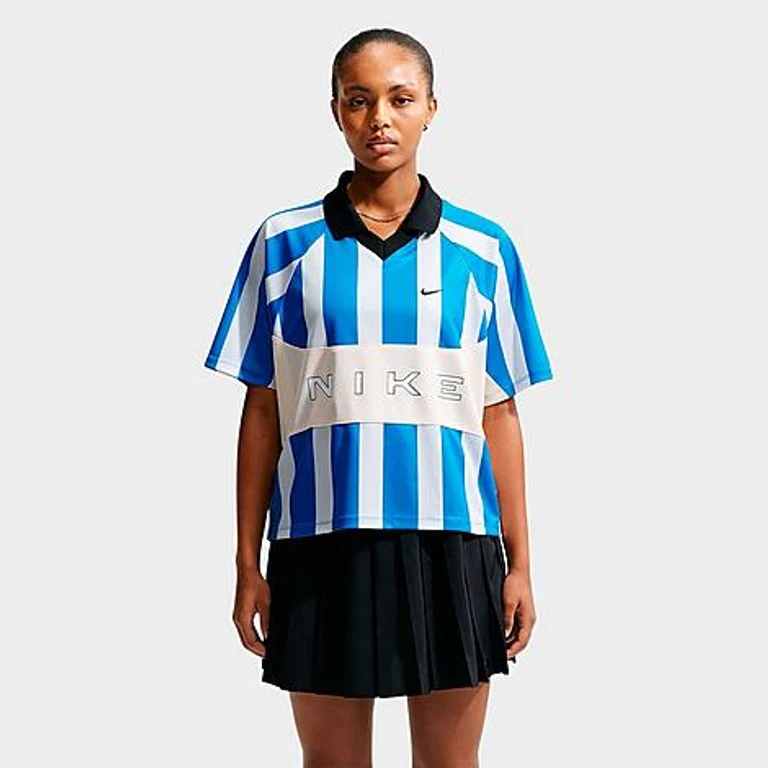 Nike Women's Sportswear Striped Oversized Jersey in Light Photo Blue/Chalk/Light Photo Blue Size: XS