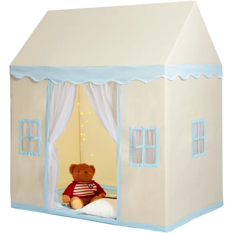 Kids Play Tent, Kids Tent for Kids 1-5 Years Old, Toddler Tent with Mat and Tent Lamp, Tent for Kids with Windows for Indoor and Outdoor, Play House Castle Tent for Boys and Girls, Beige - Multicolor