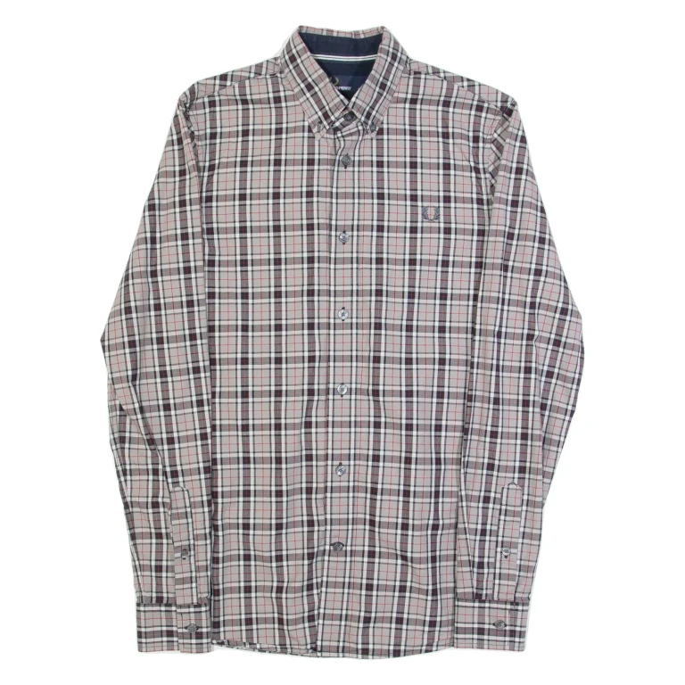 FRED PERRY Mens Shirt Grey Check Long Sleeve XS