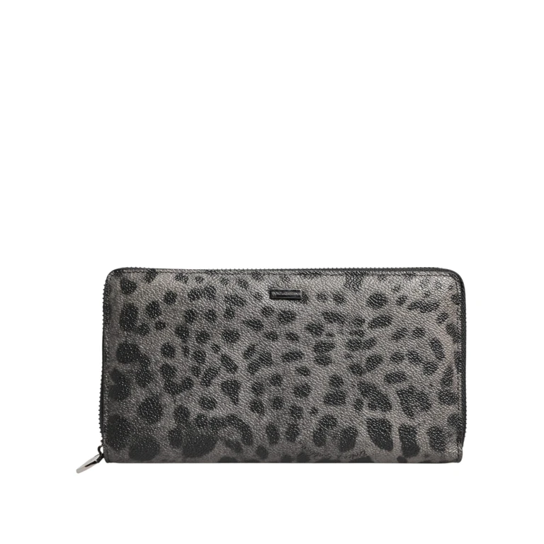 Dolce & Gabbana Black Gray Leopard Leather Zip Around Continental Wallet And Pvc Pl Co - Men