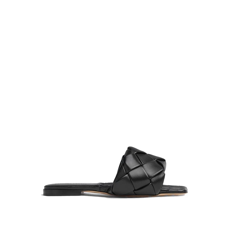 Bottega Veneta Black Lamb Leather Flat Sandals - Women