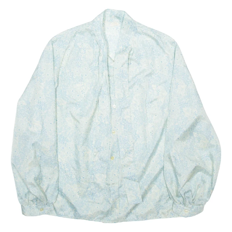 Womens Printed Shirt Blue Collared Long Sleeve 90s Viscose Floral M
