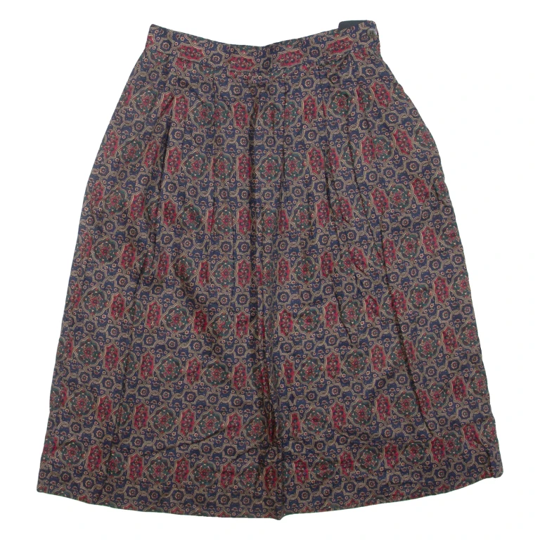 Womens Pleated Skirt Blue Knee Length Geometric M
