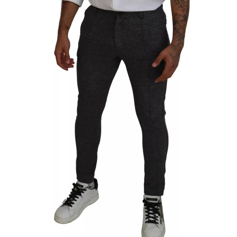 Dolce & Gabbana Gray Chevron Viscose Skinny Pants Black Nylon Elastane - Men