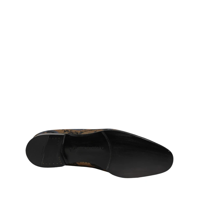 Blue Brocade Slip On Men Dress Loafers Shoes Leather - Men
