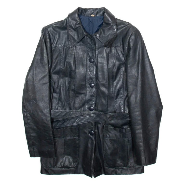 DRESS Womens Trench Coat Black Leather 90s M