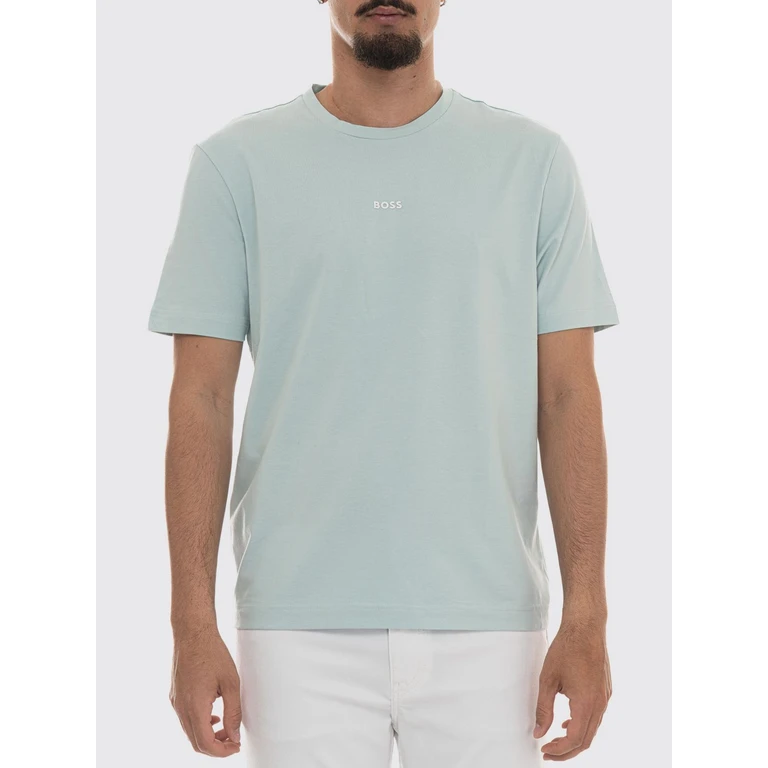 Crew Neck Stretch-Cotton T-shirt with Contrast Chest Logo (50473278446)