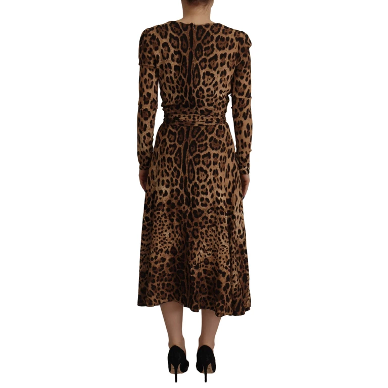 Dolce & Gabbana Brown Leopard Wrap A-Line Maxi Viscose Dress - Women