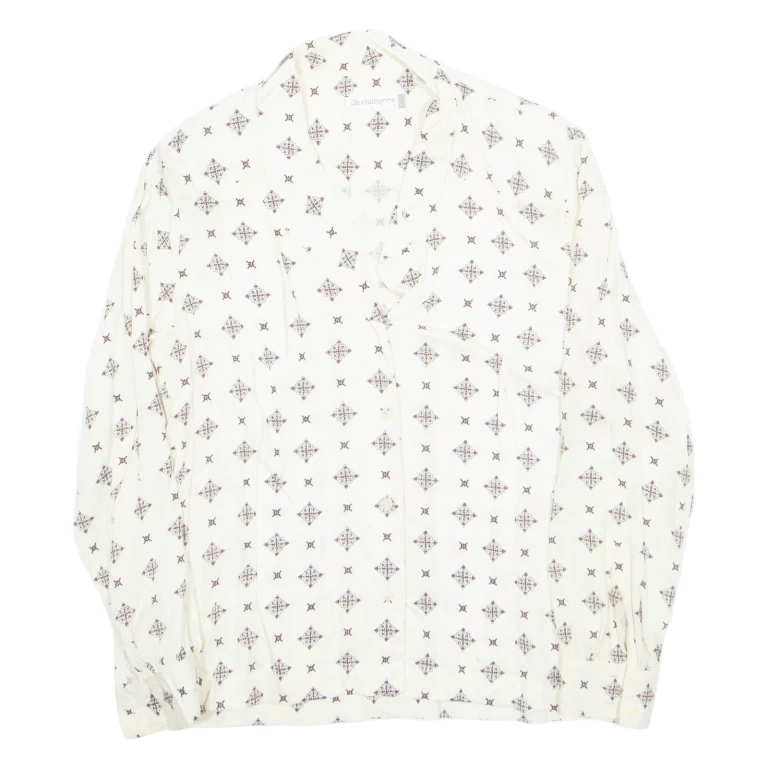 LIZ CLAIBORNE Petite Womens Printed Shirt Cream Collared 90s Spotted S