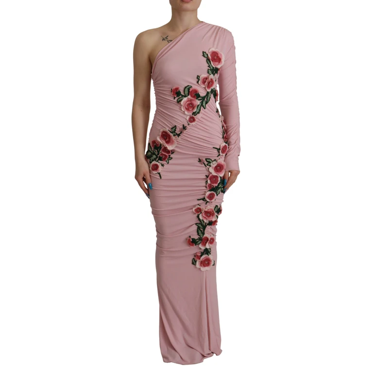 Dolce & Gabbana Pink Flower Embellished One Shoulder Dress Rayon Elastane - Women