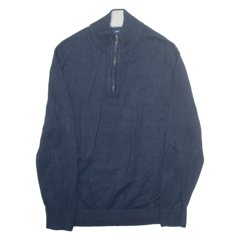 NAUTICA Mens Jumper Blue 1/4 Zip Tight Knit L