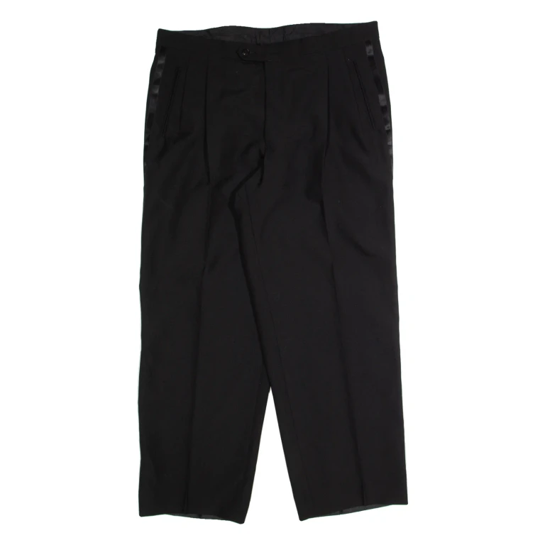 Pleated Womens Trousers Black Regular Straight 90s Wool W34 L28