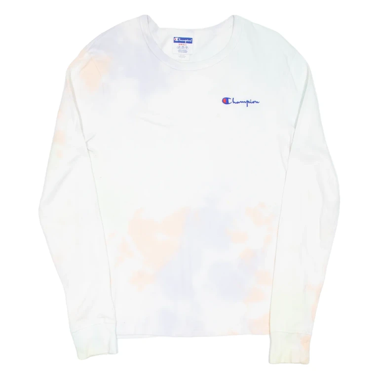 CHAMPION Tie-dye Womens T-Shirt White Long Sleeve S