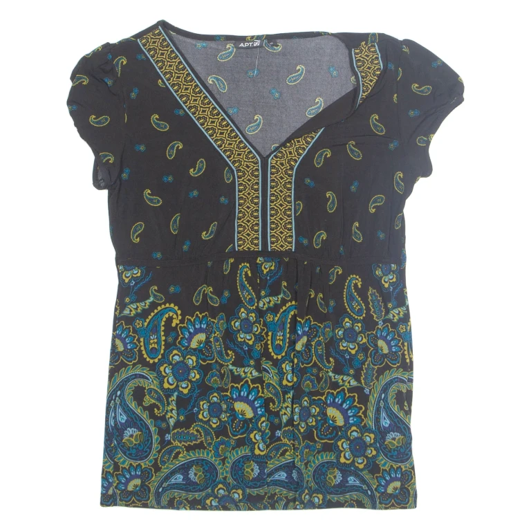 APT. 9 Womens Printed Blouse Blue V-Neck Paisley S