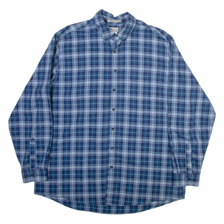 LL BEAN Mens Shirt Blue Check Long Sleeve XL