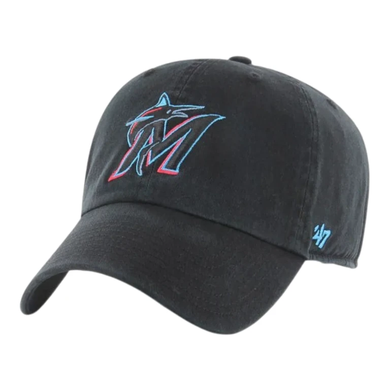 Clean Up Miami Marlins Strapback Hat - Black Adjustable Cap
