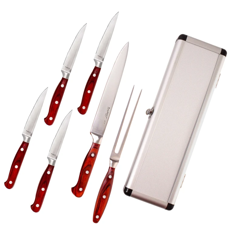 Pakka Wood 7pc Stainless Steel Steak & Carving Knife Set