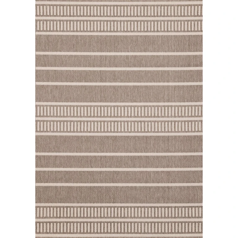 Jasper 8 x 11 Taupe and Cream Striped Outdoor Rug