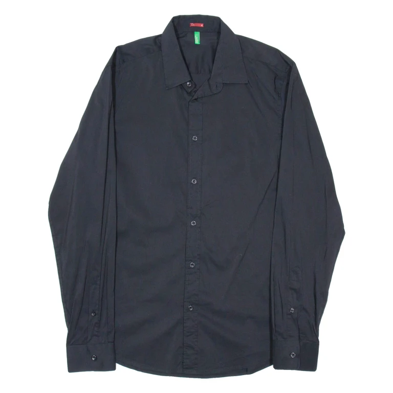 BENETTON Slim Fit Mens Formal Shirt Black Long Sleeve L