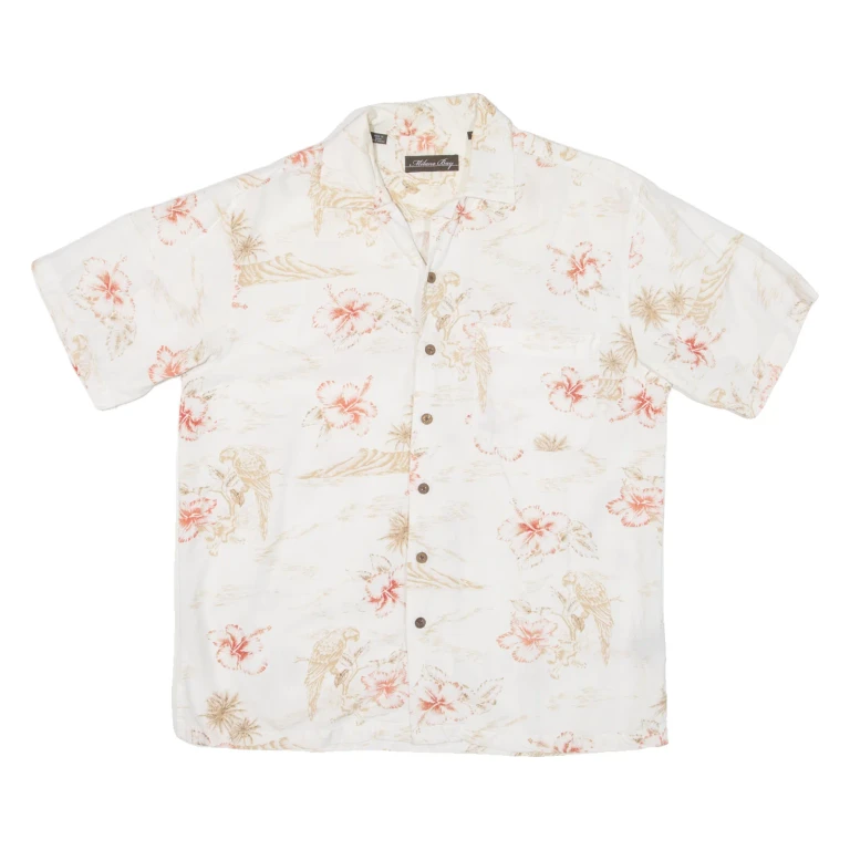 MILANO BAY Mens Hawaiian Shirt White Floral S