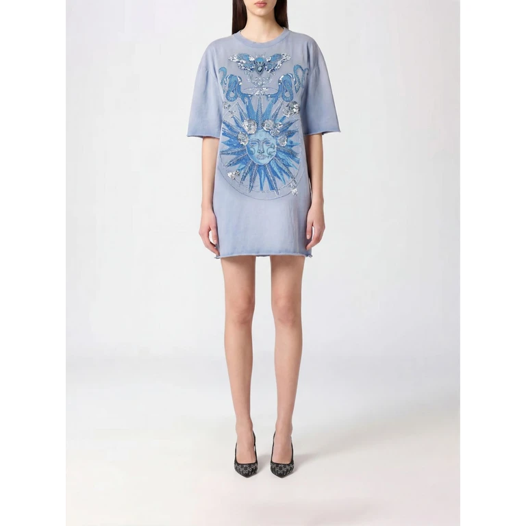 Butterfly Tattoo Mini Sheath Dress in Cotton with Sequin Embroidery (SAFCWTG0679PTE004N07)
