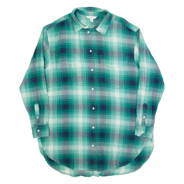 H&M Oversized Womens Shirt Dress Green Check Long Sleeve Knee Length M