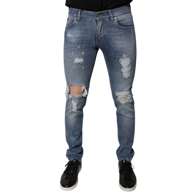 Dolce & Gabbana Blue Tattered Cotton Stretch Skinny Denim Jeans Clothing - Men