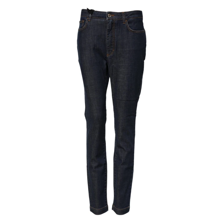 Dolce & Gabbana Blue Queen Patch Audrey Mid Waist Denim Jeans Cotton Elastane Clothing - Women