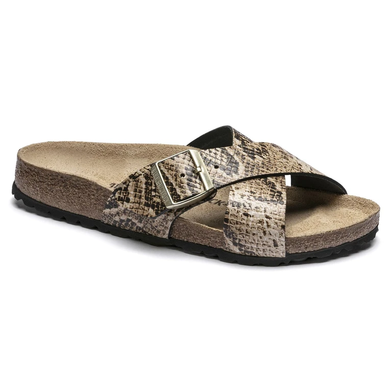 Women's Siena Embossed Leather Snake Beige Sandals