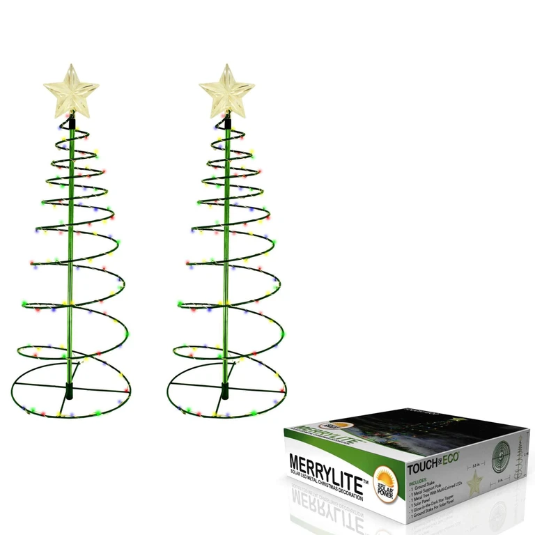2 ft. Merrylite Solar Multicolor LED Pre-Lit Outdoor Christmas Tree - 2 Pack