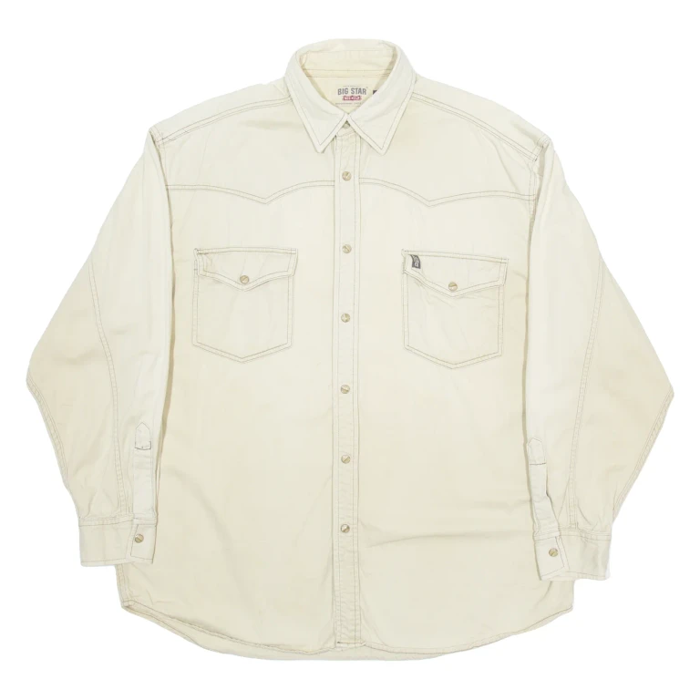 BIG STAR Mens Plain Shirt Beige Long Sleeve L