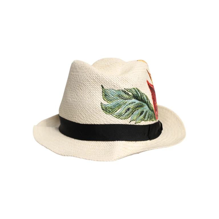 Dolce & Gabbana Beige Floral Print Straw Wide Brim Fedora Hat - Men