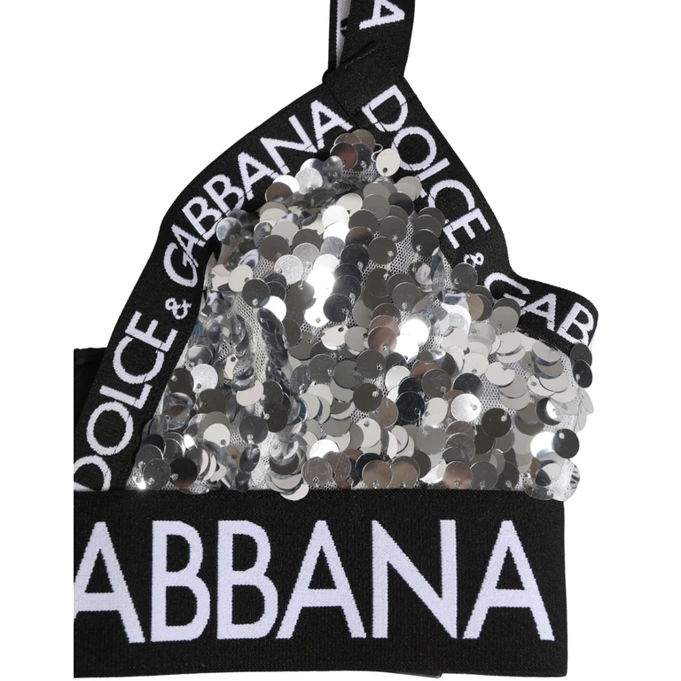 Dolce & Gabbana Silver Sequined Triangle Soft Cup Bra Underwear Nylon Clothing - Women