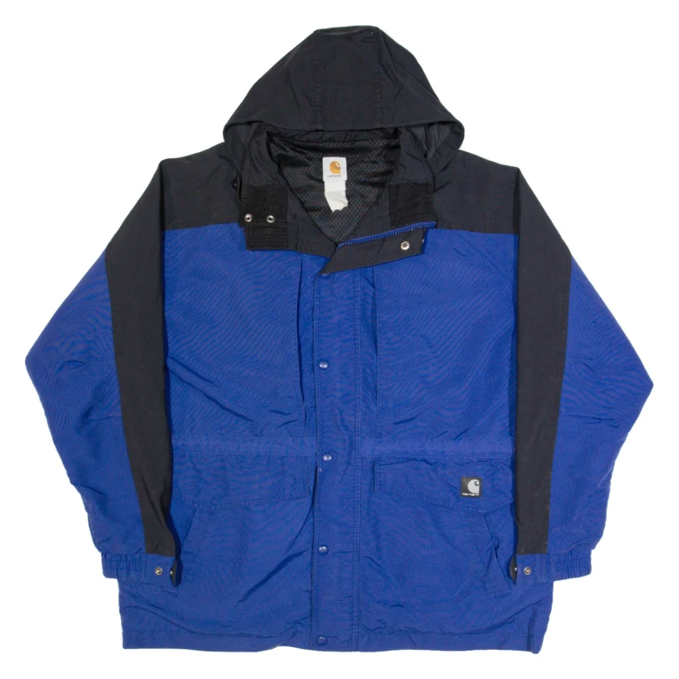 CARHARTT Mens Rain Jacket Blue Hooded XL